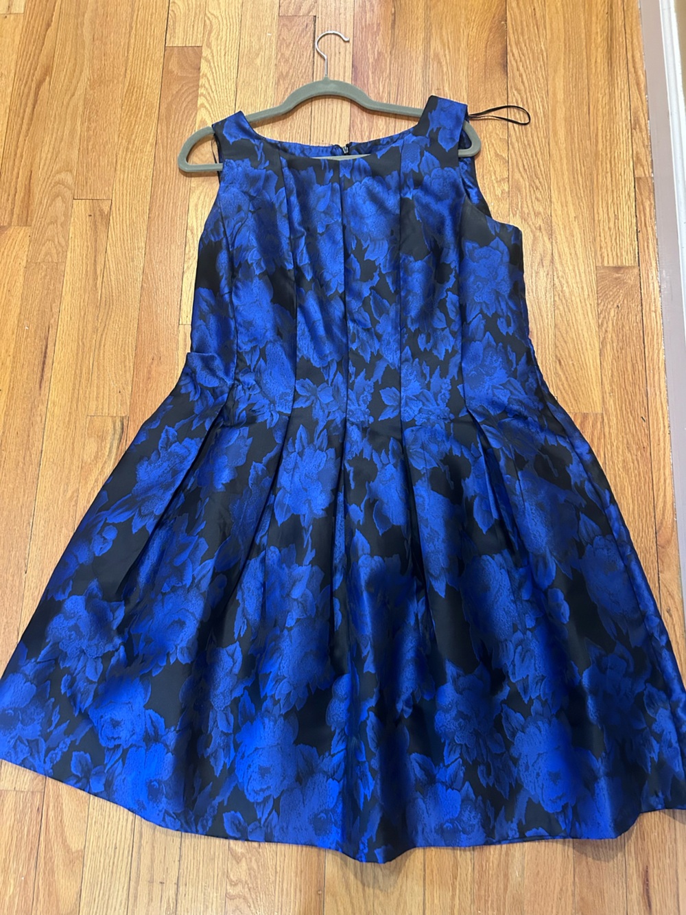 R&K Royal Blue and Black Floral Fit-and-Flare Girls Dress